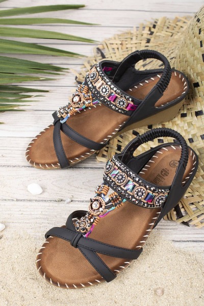 Khayt Anatolia Anatomik Fashion Taşlı Günlük Kadın Sandalet - 1