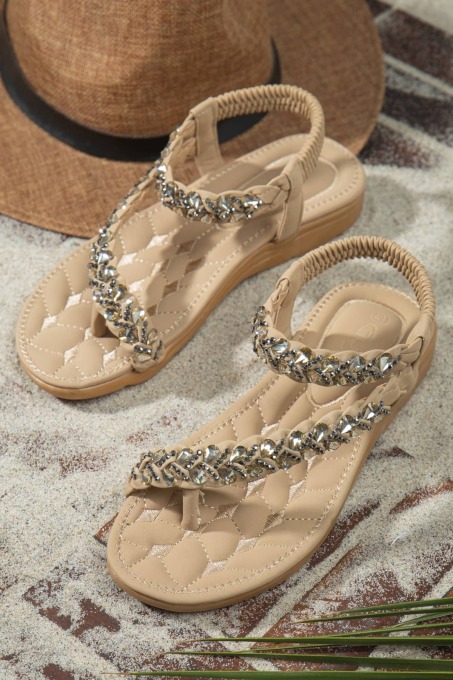 Khayt Beauty Anatomik Parmak Arası Taşlı Günlük Kadın Sandalet - 1