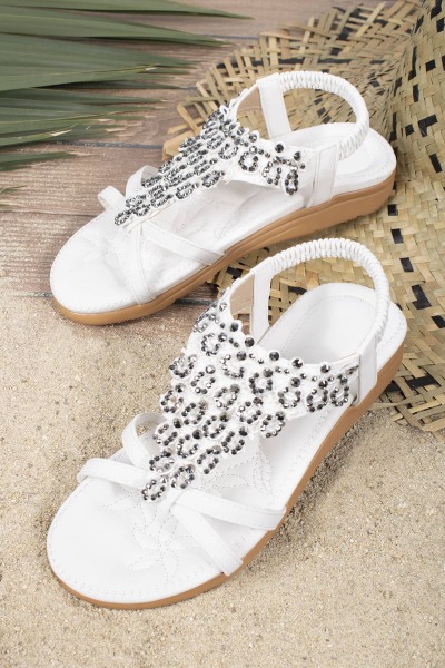 Khayt Maria Anatomik Fashion Taşlı Günlük Kadın Sandalet 