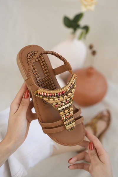 Khayt Rebeca Anatomik Fashion Taşlı Günlük Kadın Sandalet - 1
